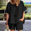Pantalones de moda para mujer, informales, de verano y primavera, con estampado de colores sólidos, de manga corta y cuello redondo