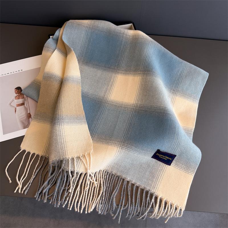 Luxury Plaid Scarf Winter Warm Cashmere Women Long Pashmina Foulard Female Scarves Lady Tassel Shawl Wraps  Design New