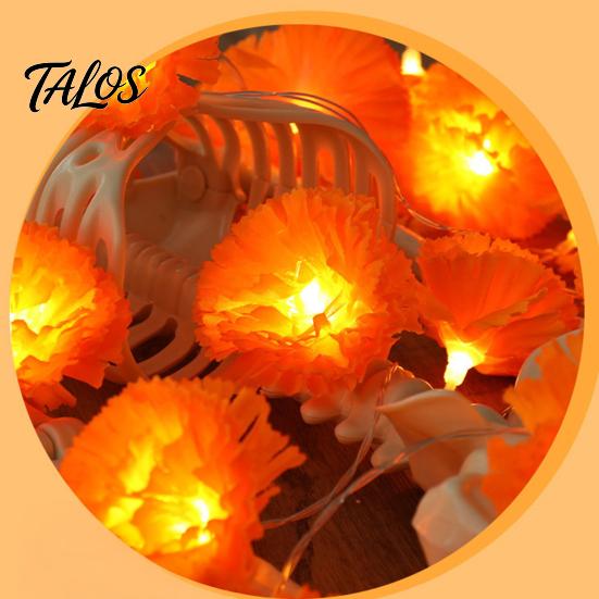 Flashing Orange Flower Lights Artificial Marigold String Lights, 20/40 LED Cempasuchil Garland Autumn Thanksgiving Party Decorations for Dia