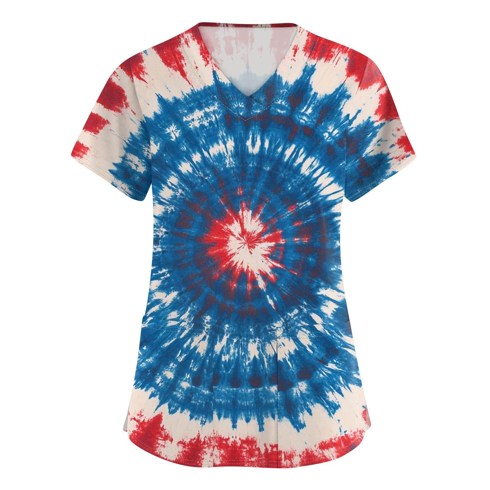 

Женская модная рабочая одежда с короткими рукавами с принтом и верхом с двойными карманами XXXL