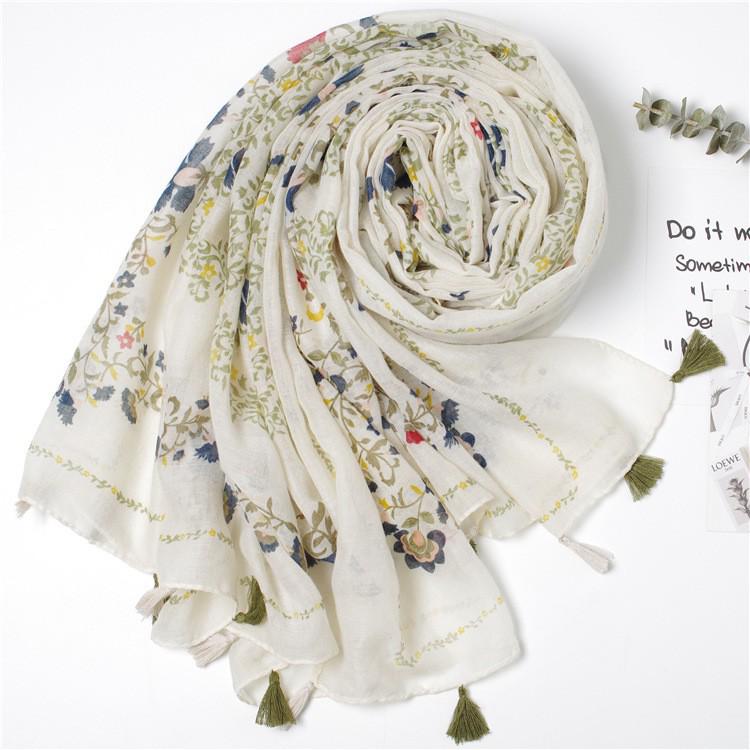 Japanese-Style Cotton & Linen Bohemian Scarf - Cashew Print and Silk Blend, Retro Artistic Design, Sunscreen Towel