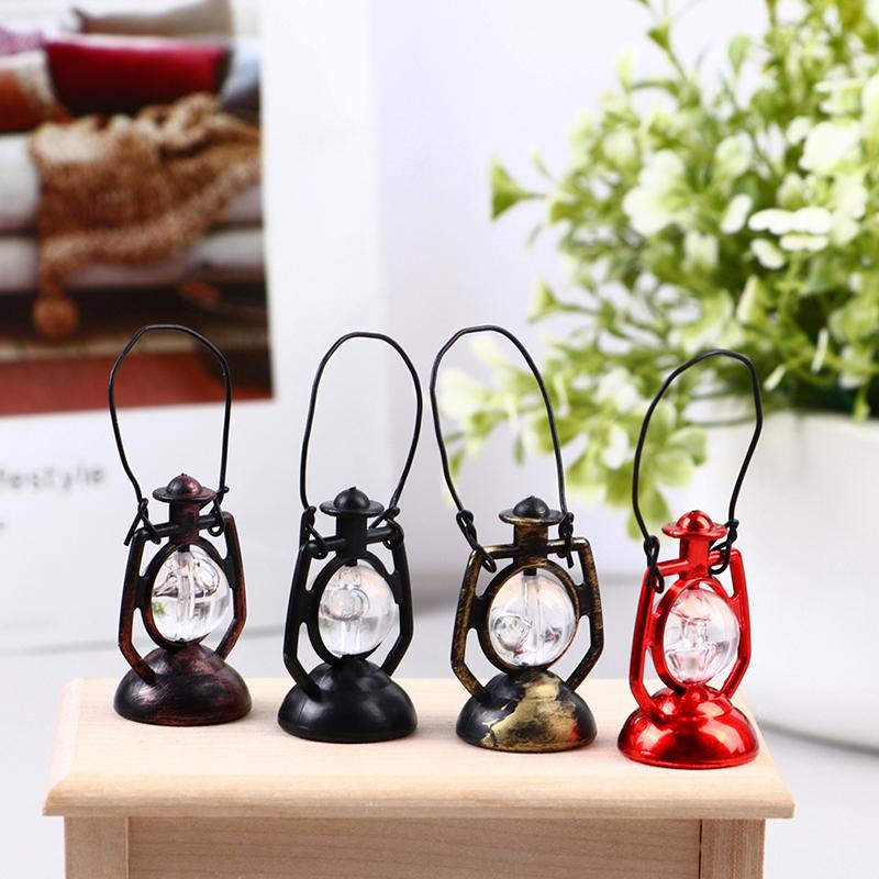 1:12 Miniature Retro Oil Lamp Dollhouse Accessories Mini Lantern Doll House Bedroom Decor Christmas Scene Ornament Pretend Play