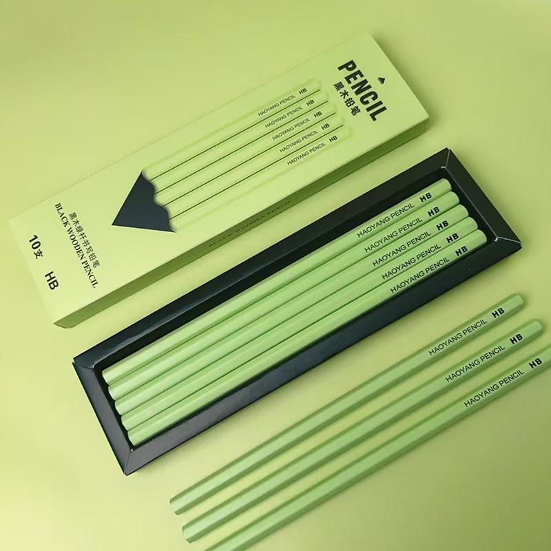 10 Stück/Set Neuer Grüner Schaft Schwarzes Holz Graphit Bleistift Set Hb Schwarze Mine Büro Schreibbleistift Geschenk Schreibwaren Niedliche Bleistifte