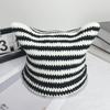 Autumn-Winter Striped Woolen Hat with Cute Cat Ears - Fashionable, Versatile Devil Design.