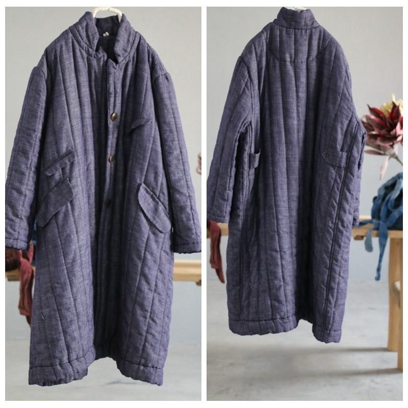 

Johnature Женские винтажные пальто на пуговицах с длинным рукавом и воротником-стойкой, зимние, темно-синие, в китайском стиле, теплые женские пальто One Size темно-синий