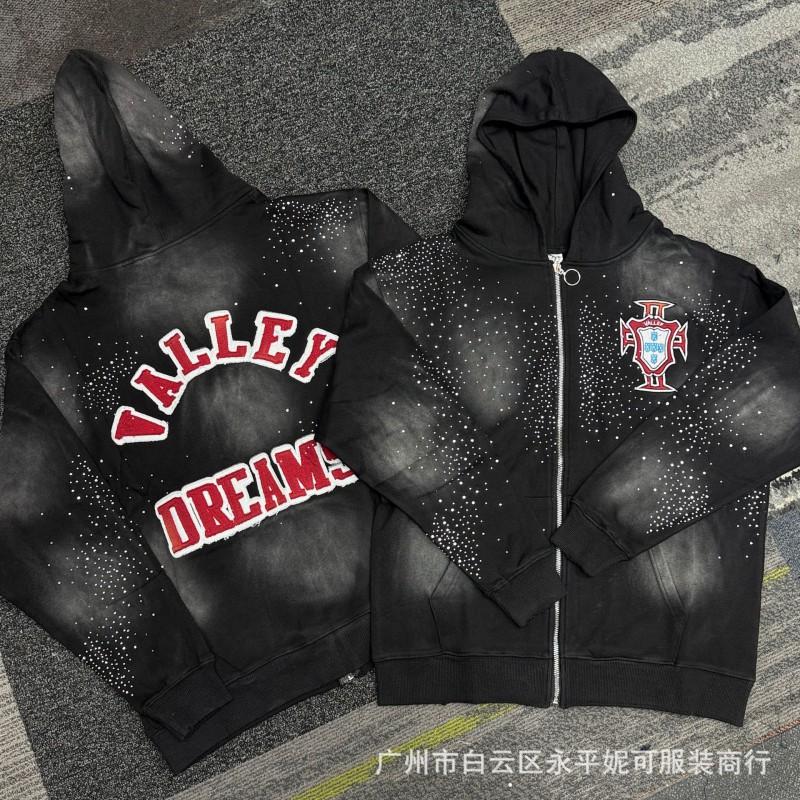 Premium Streetwear Hoodie With Rhinestone Embellishment Oversized Zip-Up Sweatshirt Men Cotton Blend Loose Fit