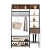 Hall Tree, 1800 mm Coat Rack with Shoe Bench & 2 Drawers, 3-in-1 Freestanding Shoe Rack Storage Organizer with Bookshelf & Wire Shelf, Steel Frame