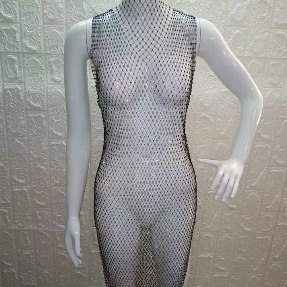 Sexy a ženské letní vystoupení a Gogo Show Style Grid Lesklé dámské šaty s kulatým límečkem