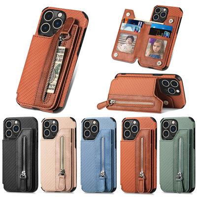 Zipper Wallet Case For Iphone 14 13 12 11/ Samsung S23 S22 Ultra S21 S20 A14 A34 A54 A13 A23 A33 A53 A32 A52 Credit Card Holder Stand Leather Cover