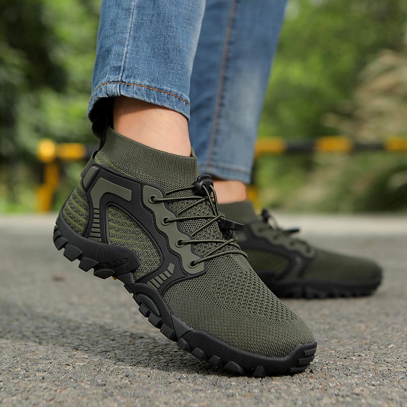 Breathable Knitted Men's Hiking Shoes High-top Casual Sports Shoes Non-slip Outdoor Trekking Traveling Sneakers Big Size 38-48