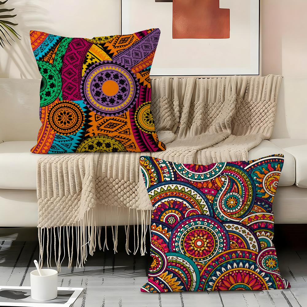 Colorful Vivid Circle Pattern Cushion Cover Durable Hypoallergenic Organic Linen Short Pillow Cover Washable