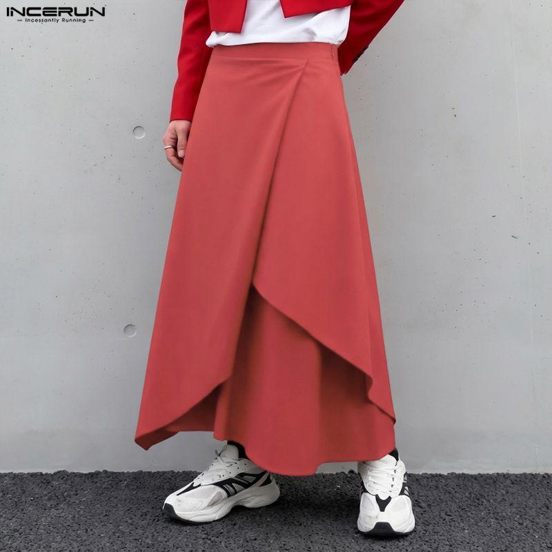 INCERUN Men Elastic Waist Irregular Pleated Gothic Skirt  Culottes