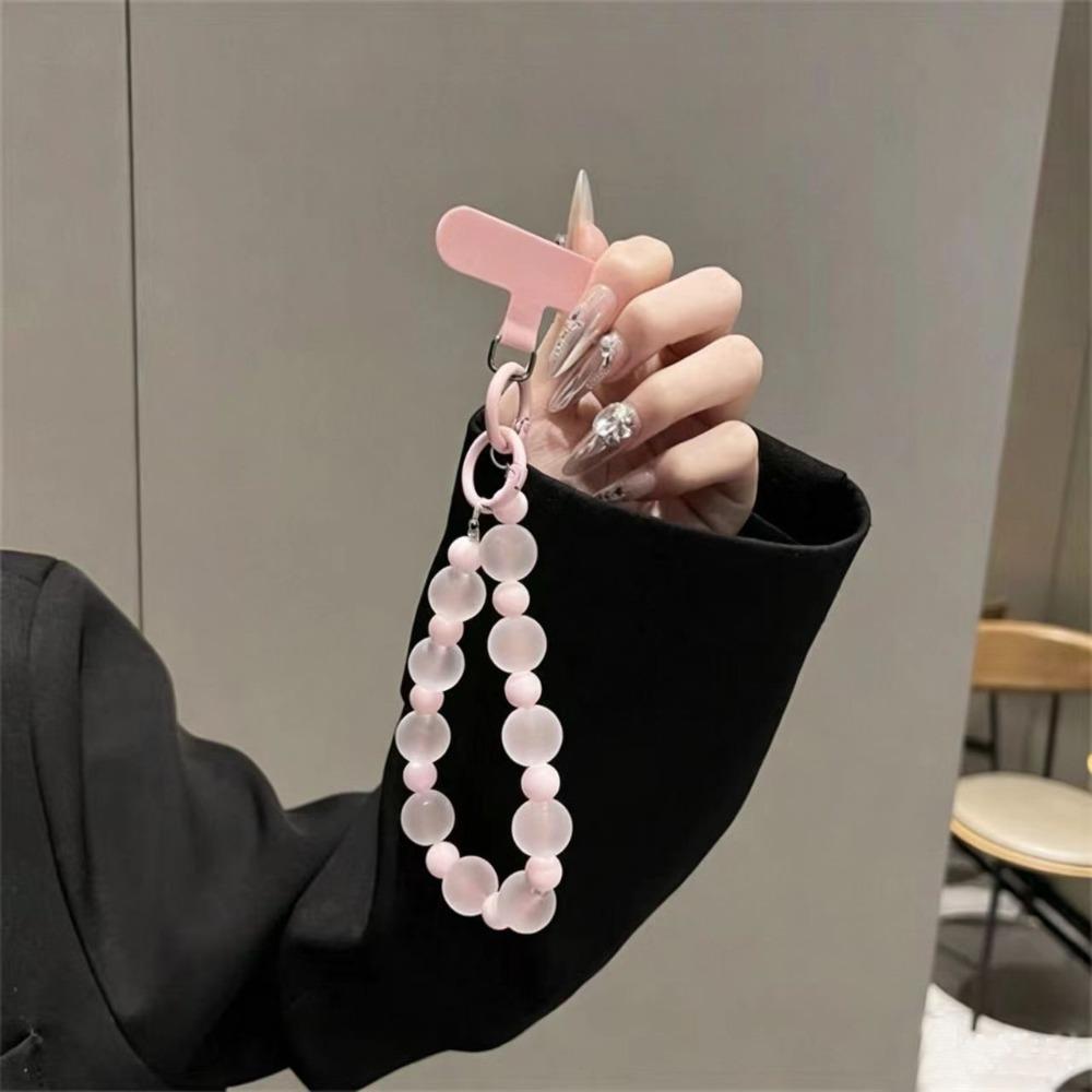Skin-Textured Matte Beaded Keychain Pendant Anti-lost Mobile Chain Lanyard For Women Girls