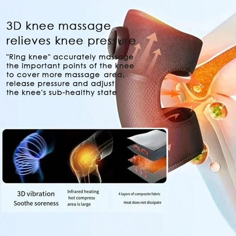 Beheiztes und vibrierendes Knie-Massagepad, Intelligenter Knopf, Einstellbar Mehrstufig, LED-Anzeige