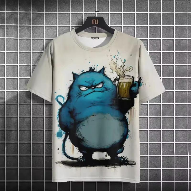 Letní pánské tričko Funny Cat Print Oversized pánské tričko s krátkým rukávem kulatý výstřih Ležérní Muži Ženy Tričko Neutrální Oblečení 2024