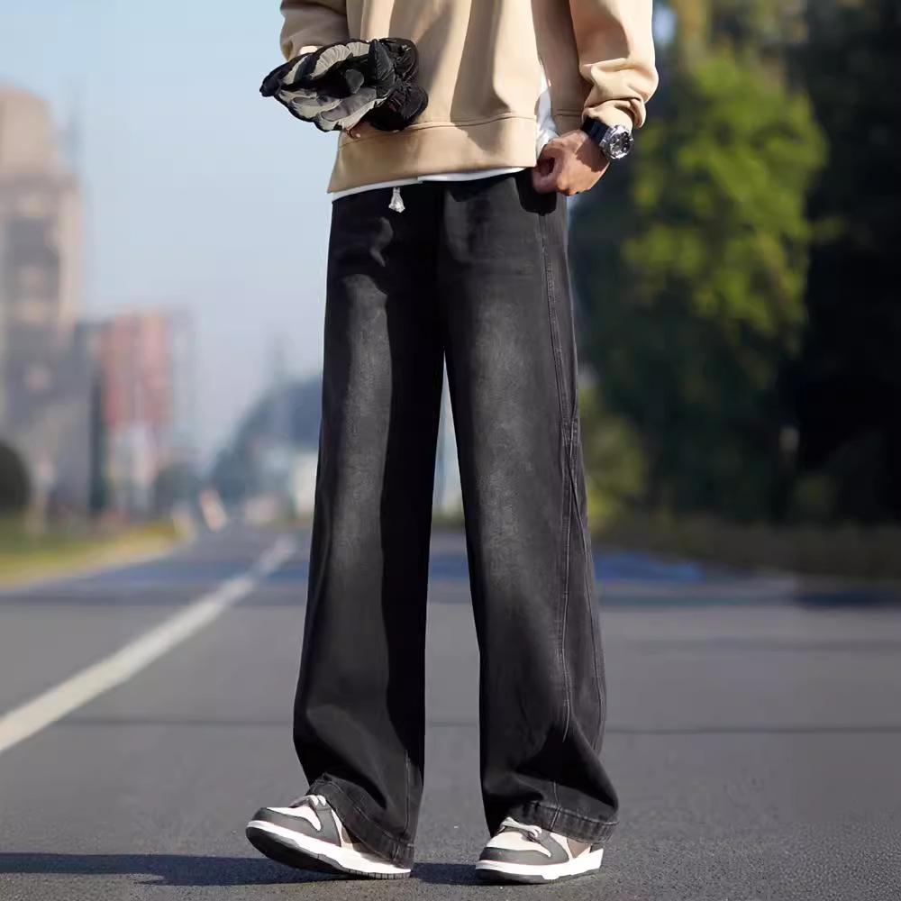 American high street jeans men's spring and autumn trendy brand old retro loose straight casual overalls