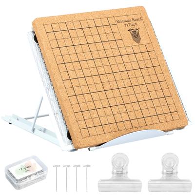 7x7 Inches Macrame Board Set Softwood Macrame Board and Metal Adjustable Holder with 50 T Pins and 2 Clips Double Sided Macrame