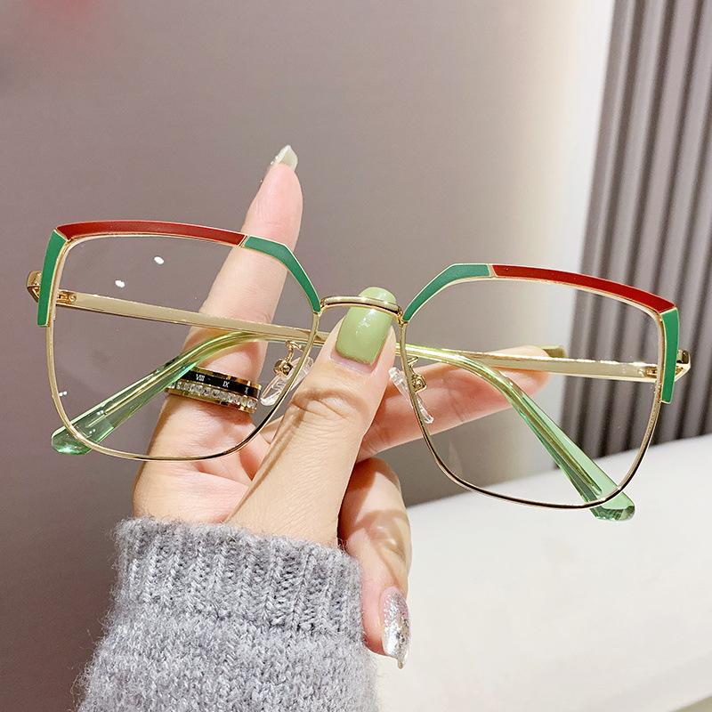 1.67 1.74 -8 to +8 Fashion Big Square Anti Blue Light Women Glasses Ultralight Metal Double Color Frame Prescription Eyeglasses Myopia Glasses