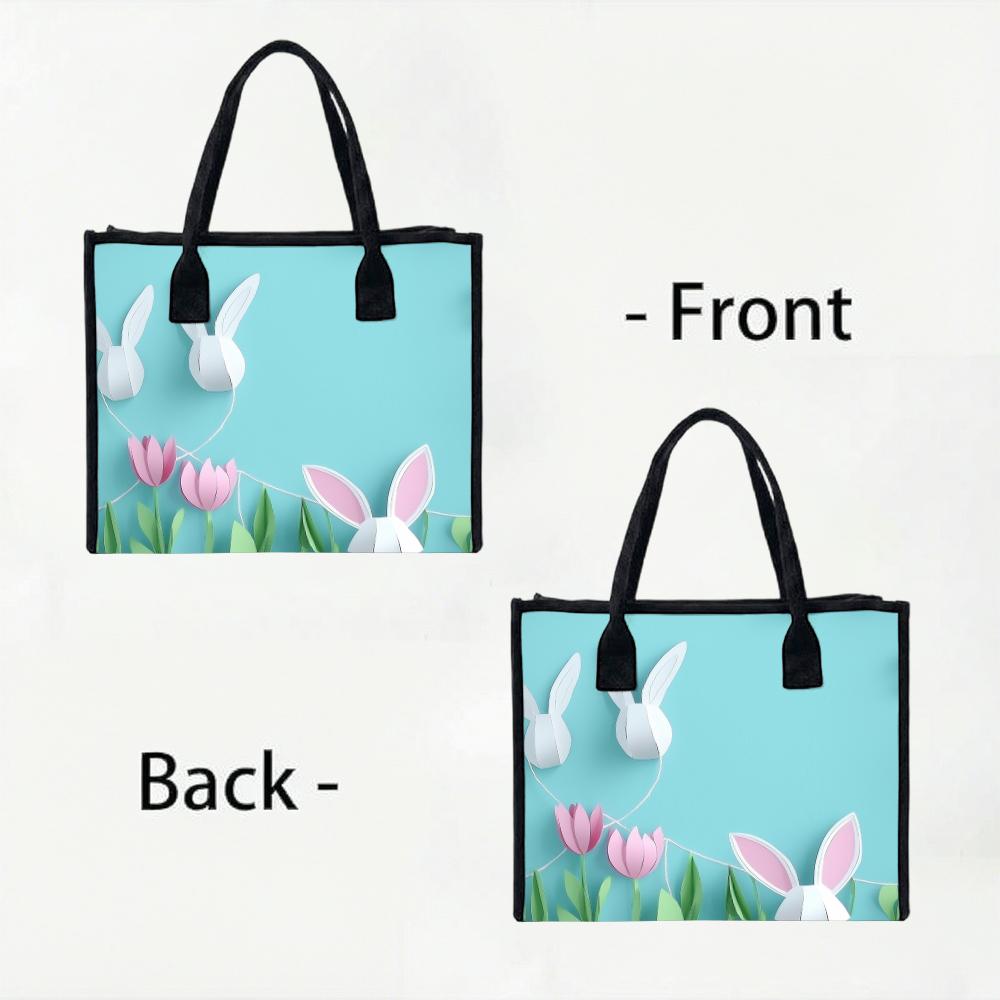 Cute Easter Bunny Tote Bag Casual Spring Tulip Printed Handbag Fashion Large Capacity Reusable Shopping Tote