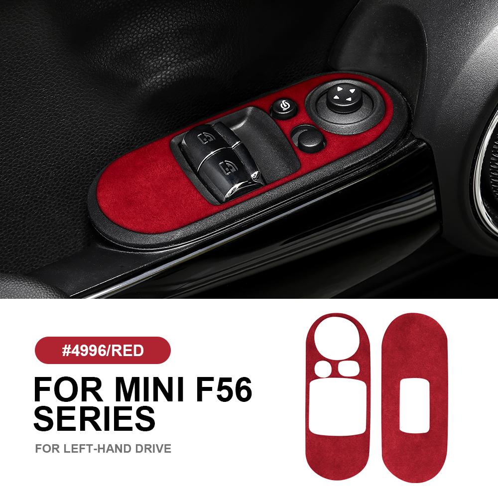 AMBERMILE Italian Top Suede Door Window Lifter Switch Panel Sticker for Mini Cooper F56 JCW Decal Trim interior Car Accessories