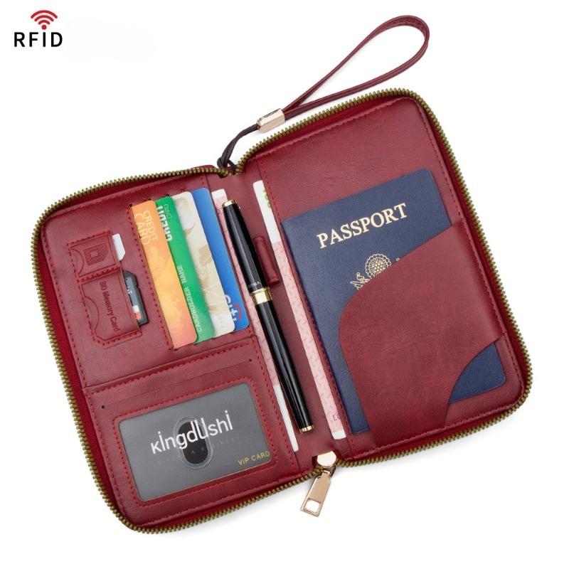 RFID Passport Holder PU Leather Travel Wallet Card Holder Zipper Organizer Wristlet Travel Document Wallet