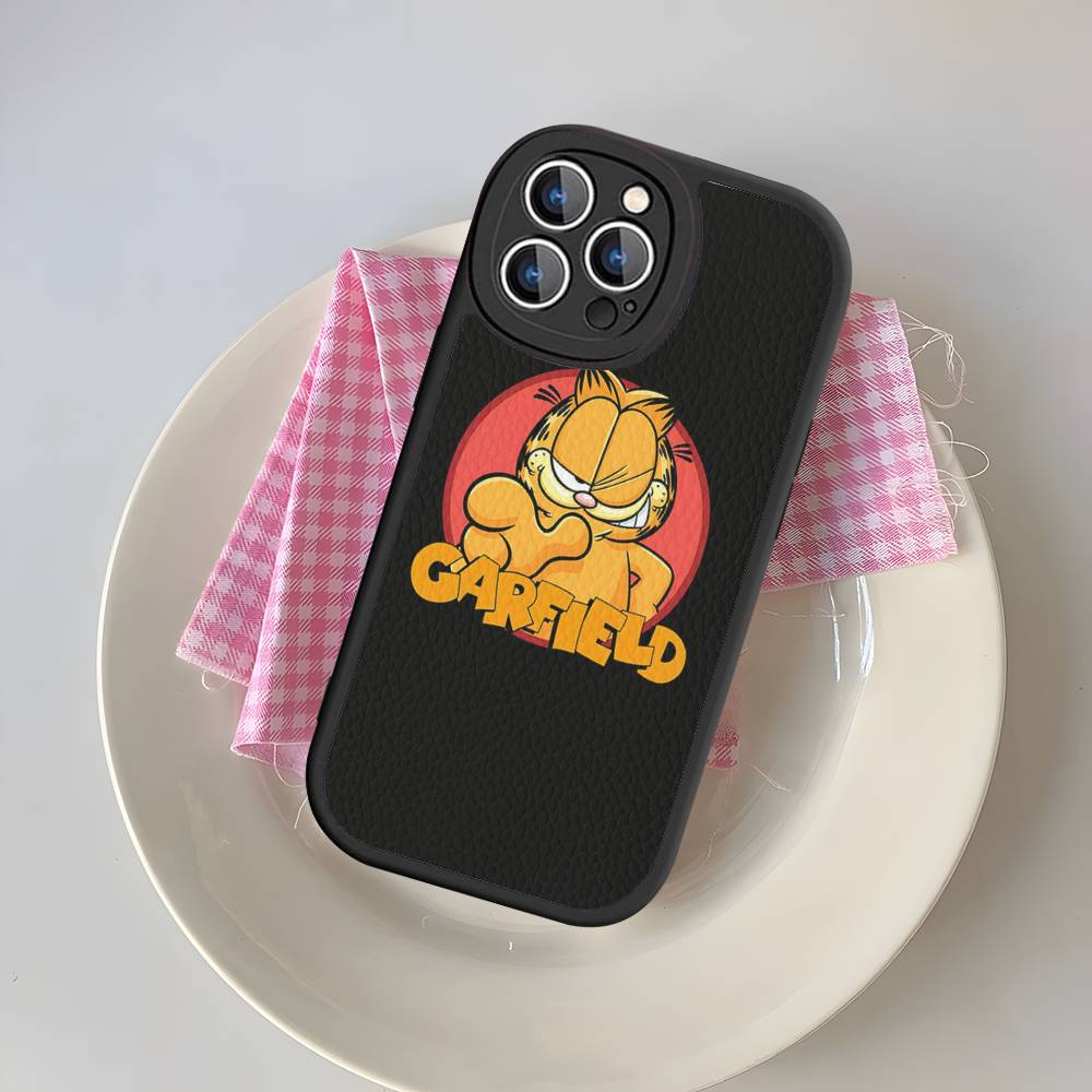 Cute Anime G-Garfields Cat Phone Case For Iphone 16 15 14 13 12 11 Pro Max Plus Leather Soft Back Cover