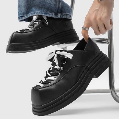 Men's Casual Leather Shoes Designer's Personalized Style Party or Work Outdoor Trendy Streets Thick Soled Height Increasing