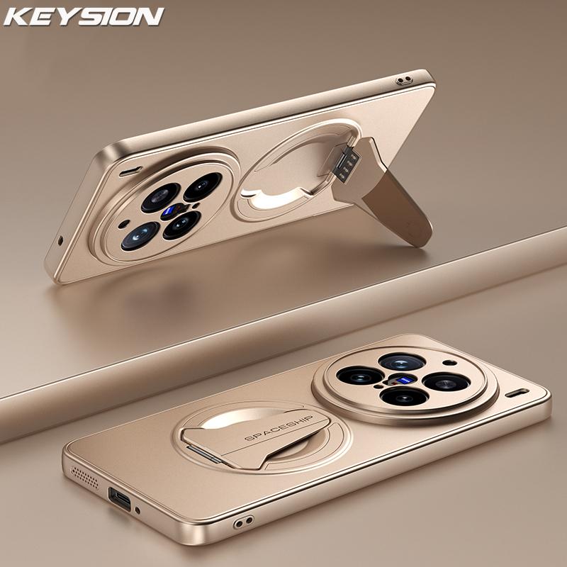 

KEYSION Magnetic Phone Case for VIVO X200 Pro 5G X200 FE Metal Paint Upright Kickstand Shockproof Back Cover for VIVO X100 Pro for VIVO X100 Pro золотий