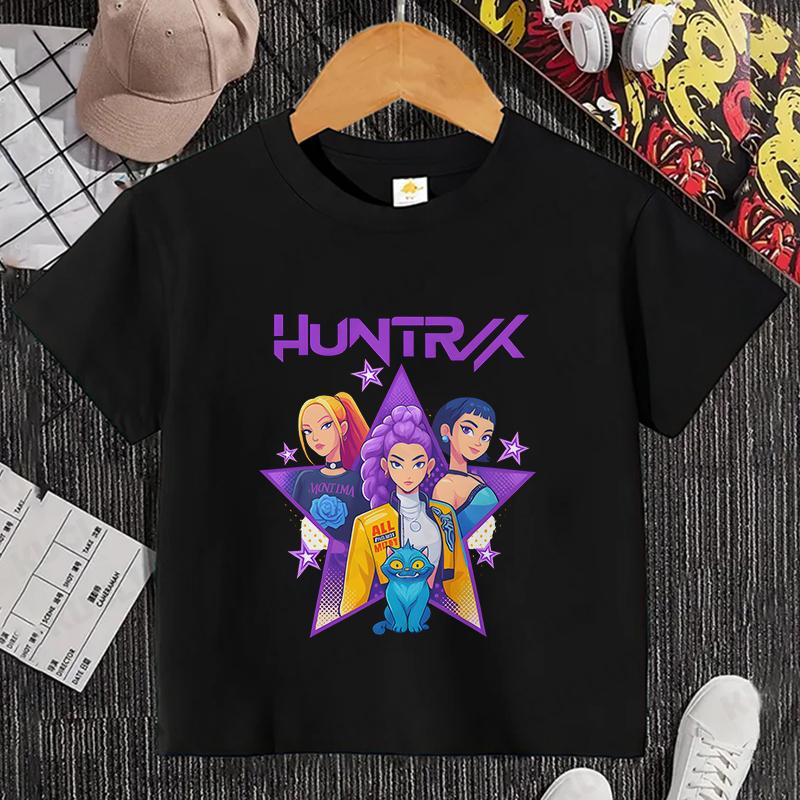 

Kpop Охотник на демонов HuntrX Детская футболка для девочек и мальчиков, мультяшная футболка, летняя повседневная футболка с коротким рукавом, удобная детская одежда 140