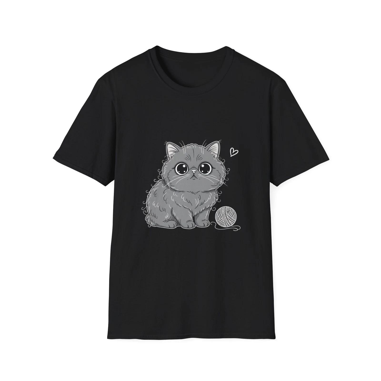 Cat Kawaii Cute Anime Black Tee Cartoon Japanese Graphic T-Shirt L