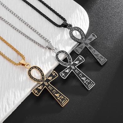 Ancient Egyptian Symbol Anka Cross Titanium Steel Necklace