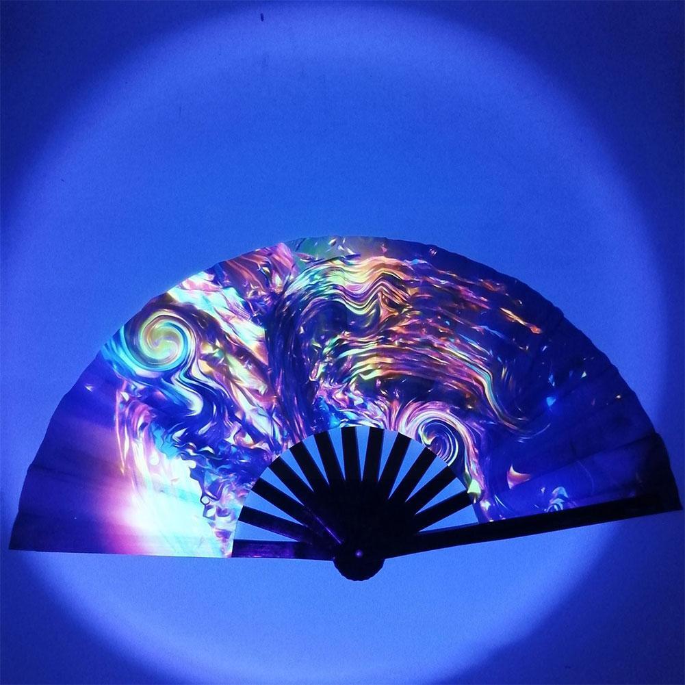 33cm Large Folding Hand Rave Fan Chinease/Japanese Music Colorful Fan Gradient Reflective Festival Dance Fan Fan Gifts Fold Q4C5
