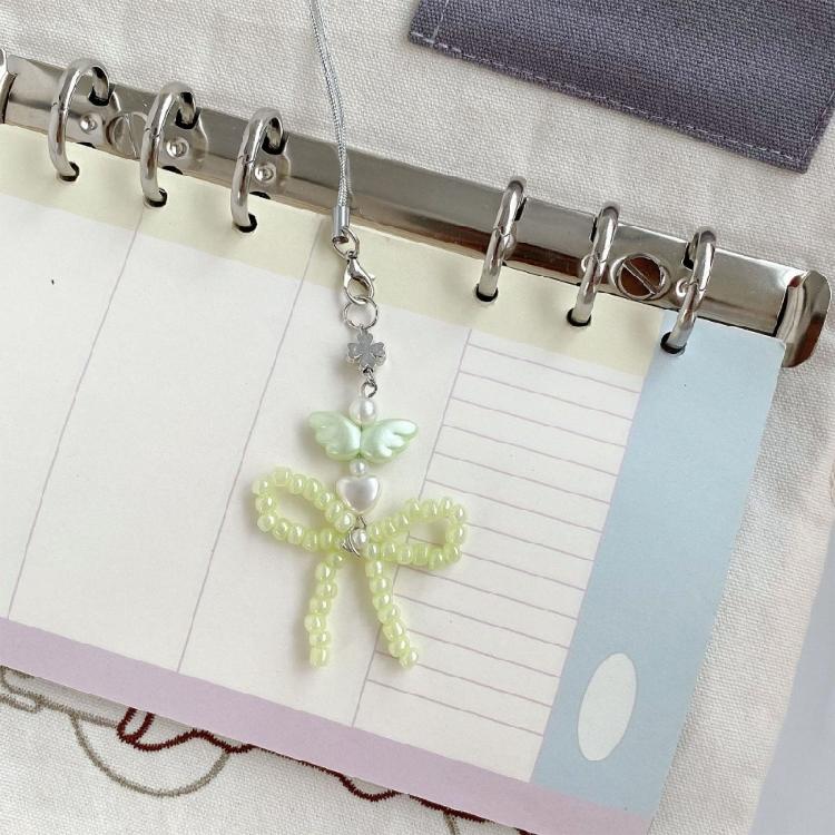 Fashionable Beaded Bowknot And Angel Wing Keychain With Silver Heart Detail Fanciful Key Pendant Lightweight Key Decors Great For Gifts
