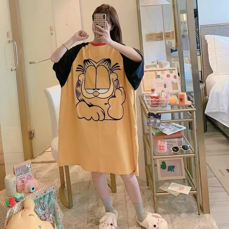 Women's Short Sleeve Cartoon Nightgown - Loose Fit Pajamas for Summer, Spring & Autumn