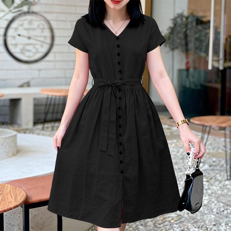 ZANZEA Rochie Casual de Vară cu Mânecă Scurtă și Gât în V pentru Femei, Culoare Solidă