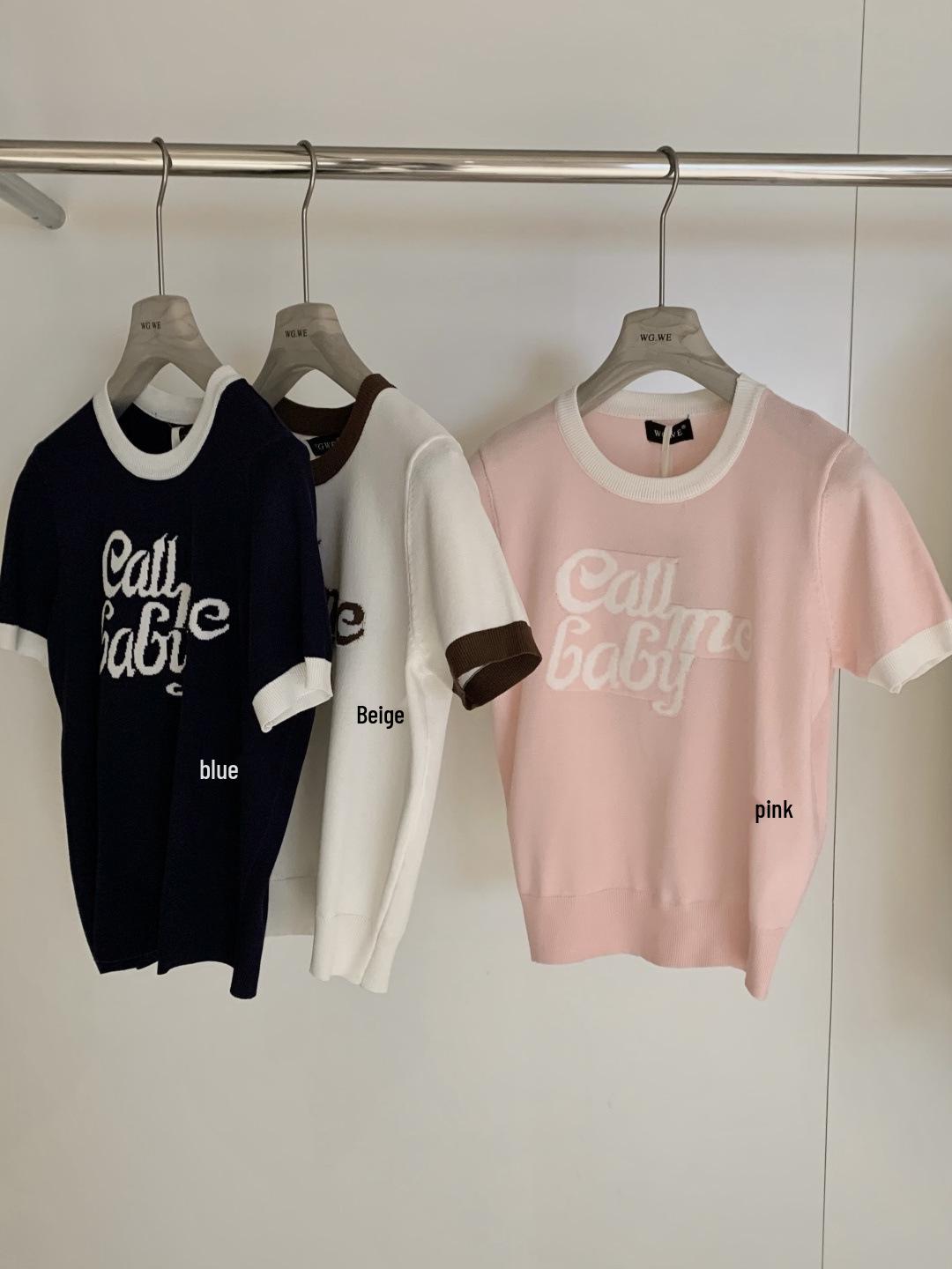 

Thirteen Hong Women s Autumn/Winter Color Block Knit Short Sleeve T-shirt One Size синий
