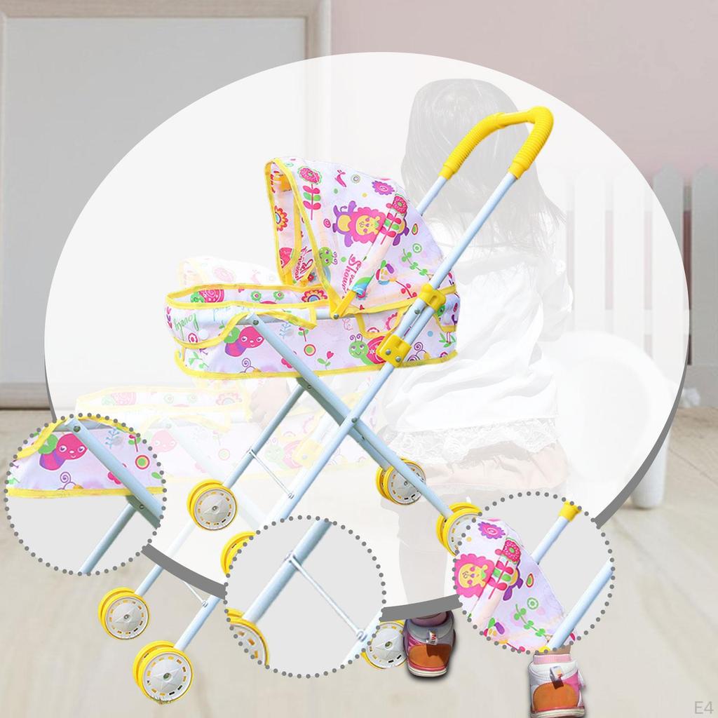 Doll Stroller with Canopy Trolley Push Cart Toy for Children Kids Girls Boys