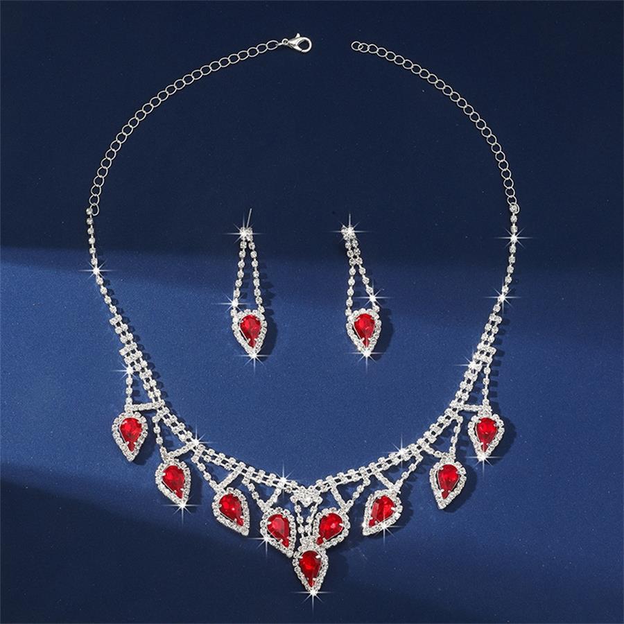 Full Diamond Multi-Crystal Diamond Necklace Earrings Set Multi-Color Jewelry Two-Piece Set