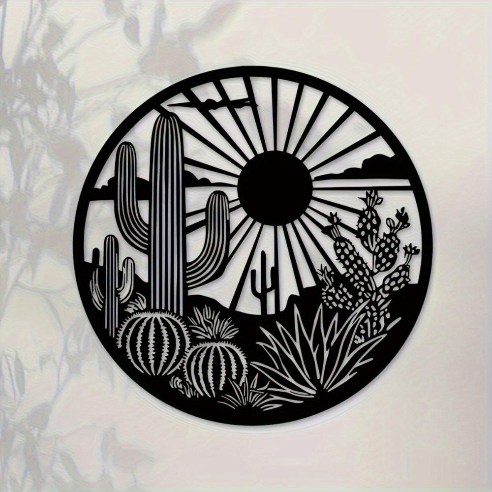 Minimalist Cactus Sunset Sand Metal Wall Art, Durable Outdoor Sign Home Party Decor Classic Hanging