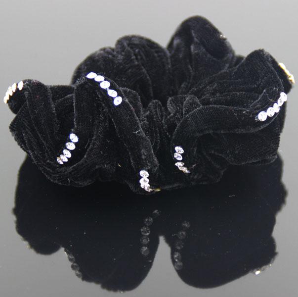 Velvet Hair Tie with Rhinestones - Non-Fading, Diamond-Studded Korean Scrunchie Hair Accessory