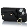 For iPhone 15 Zipper Wallet Phone Case PU Leather+TPU Ring Kickstand Back Cover with 2 Straps