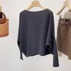 Core-spun Yarn, Irregular Folds In Autumn and Winter, Solid Color One-word Neck Bat-sleeved Knitted Sweater for Women, Looking Thin and Lazy