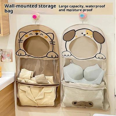Playful Cartoon Hanging Bag Waterproof Wall Mounted Storage for Underwear Socks Multi Purpose Visible Organizer