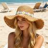Yousheng Versatile Beach Hat, Lace Tie Straw Sun Hat with Windproof Flower Strap, Lightweight Breathable Summer Travel Hat
