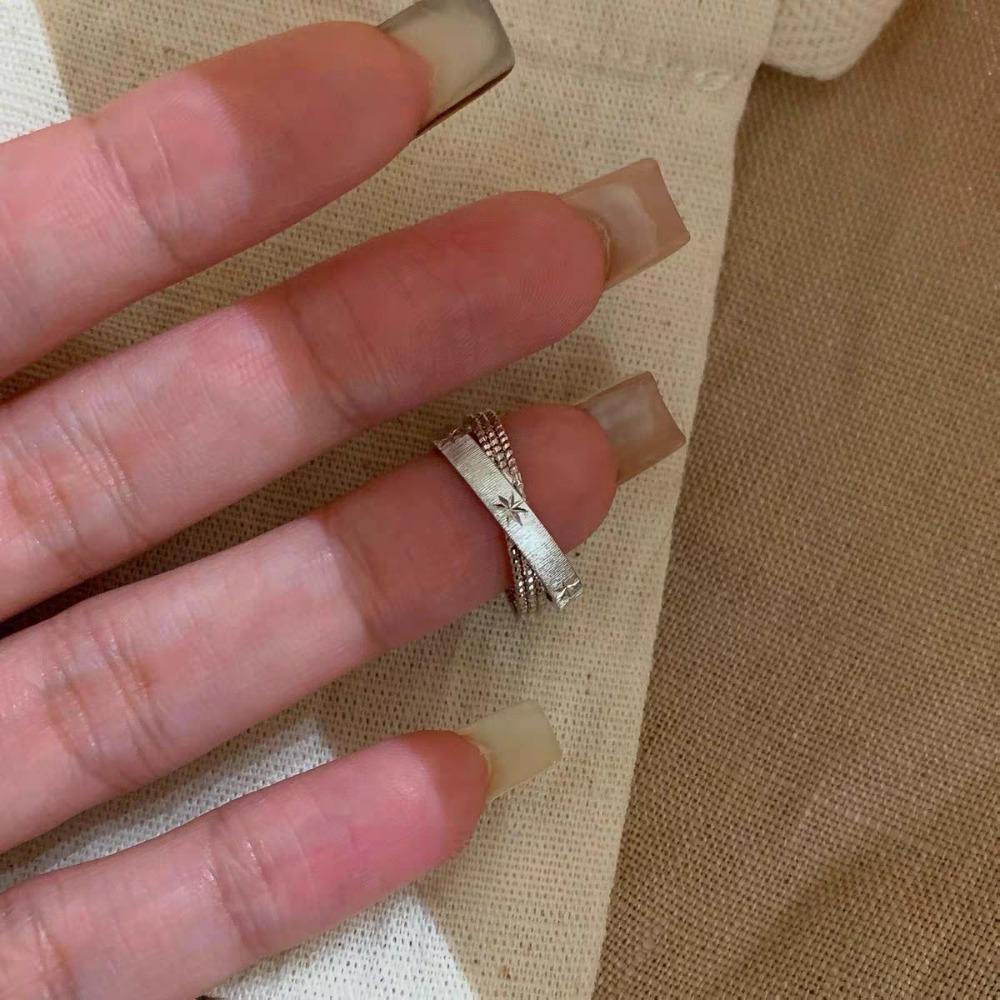 Popular Women s Ring Gold Brushed Double-layer Cross Star Ring Women s Niche Design Exquisite Retro Index Finger Ring 2026 New Explosion