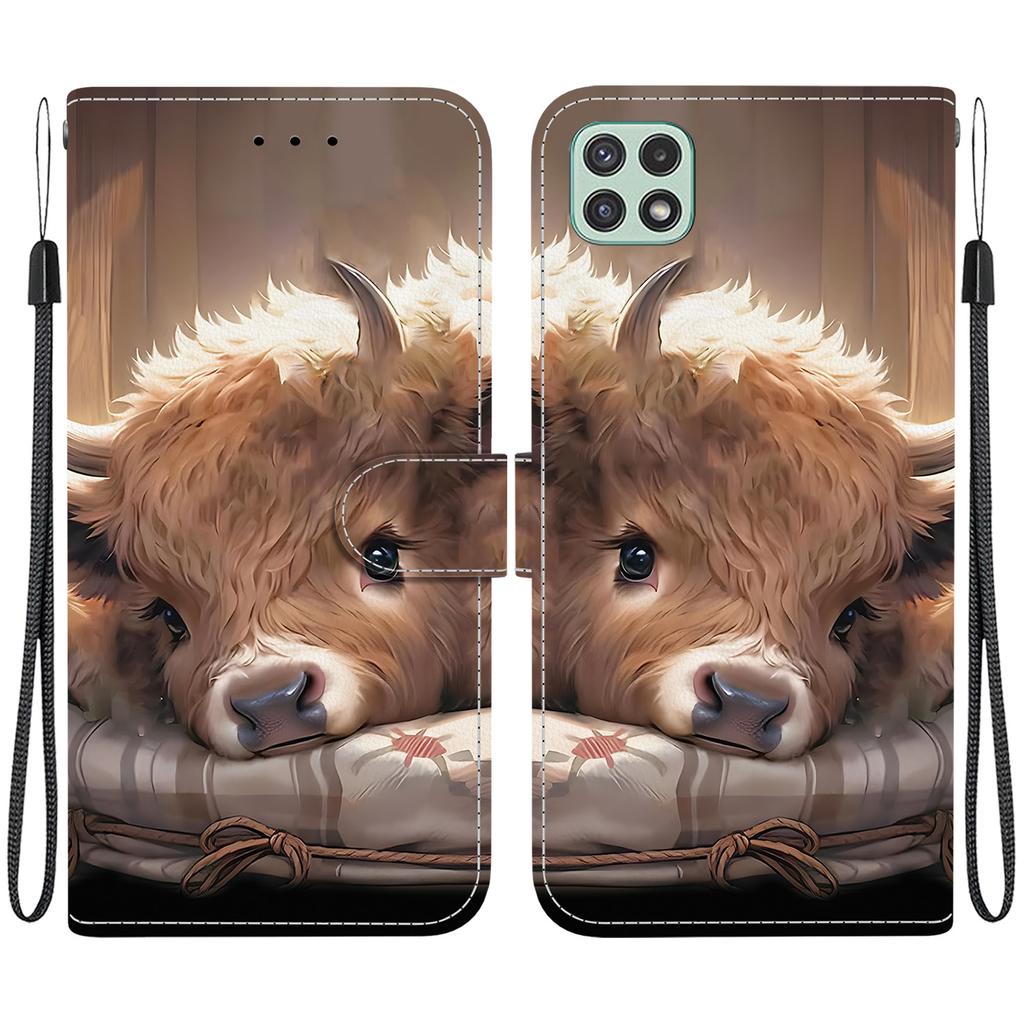 Handmade PU Leather Flip Case for Samsung A22 5G/A22s 5G (SM-A226B/A226L)- Anti-Slip Shockproof Cover with Wrist Strap & Heart/Rose Cat Designs