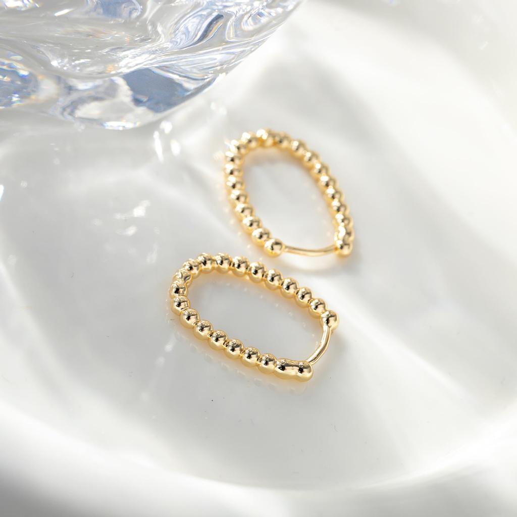 Korean-Style Copper Round Bead Earrings: Simple, Elegant Hoop Studs for Women