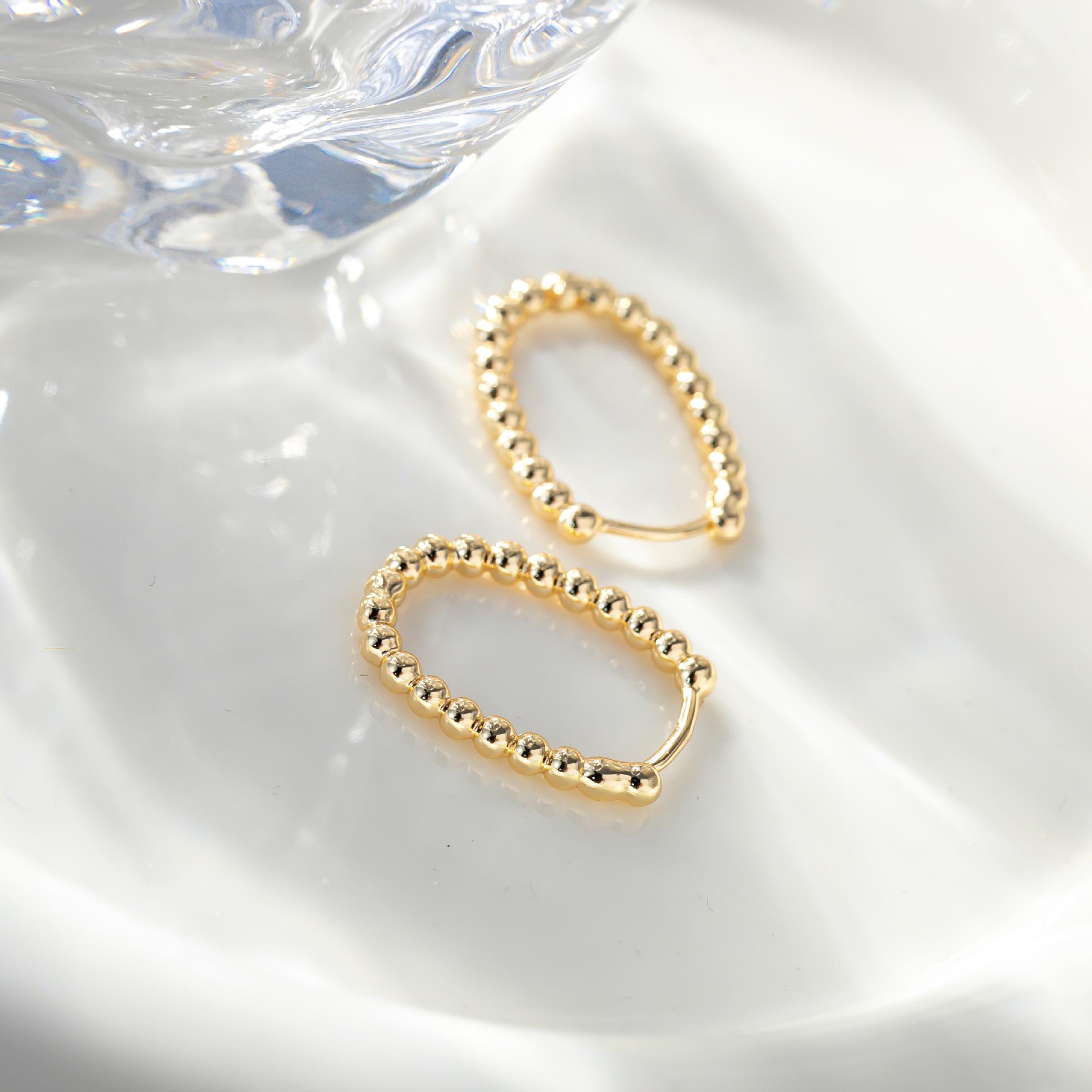 Korean-Style Copper Round Bead Earrings: Simple, Elegant Hoop Studs for Women