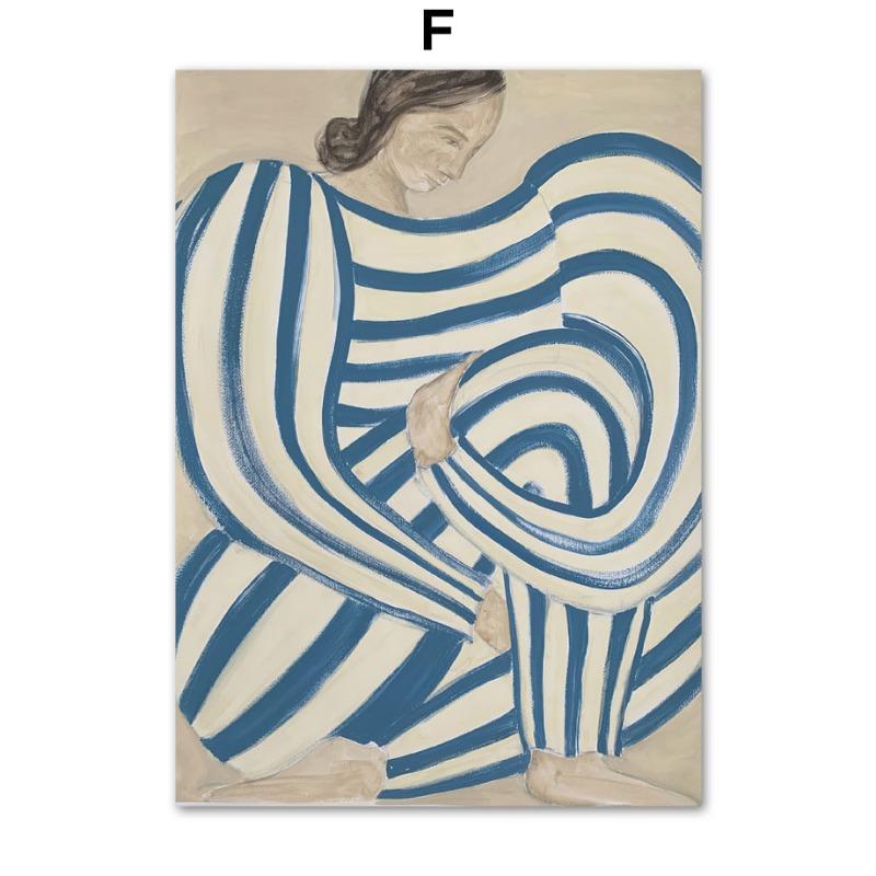 Modern Stripe Girl Nude Line Vase Abstract Art Posters Prints Wall Art Canvas Painting Hotel Bar Home Bedroom Room Decor Gifts