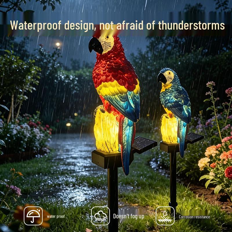 Solar Parrot Resin LED Lamp for Garden and Outdoor Decor